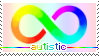 blinky that says autistic, with the autism pride symbol above the text